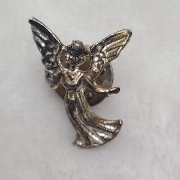 Vintage Angel Pin Silver Tone Religious Brooch - Picture 2 of 5